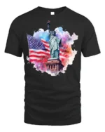 Statue of Liberty American Flag Patriotic T-shirt - black t-shirt on white background