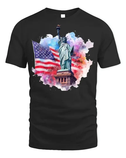 Statue of Liberty American Flag Patriotic T-shirt - black t-shirt on white background
