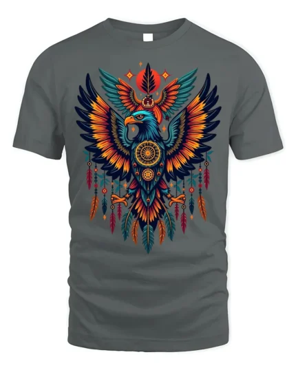 Tribal Eagle Dreamcatcher Feathers Spirit T-shirt - gray t-shirt on white background
