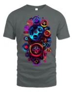 Colorful Steampunk Gears Mechanical Art T-shirt - gray t-shirt on white background