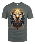 Fierce Eagle Head Tribal Feathers Art T-shirt - gray t-shirt on white background