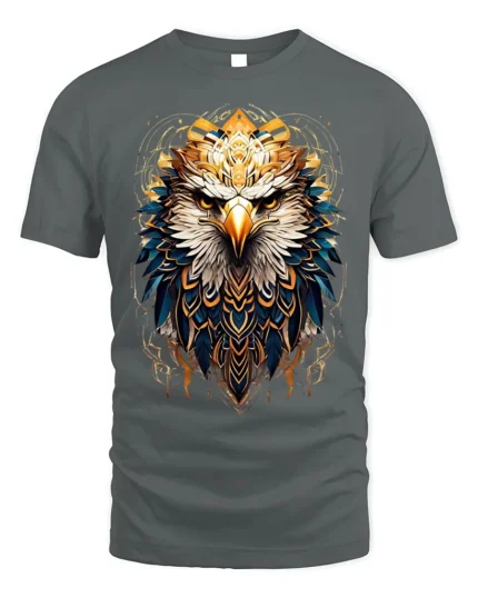 Fierce Eagle Head Tribal Feathers Art T-shirt - gray t-shirt on white background