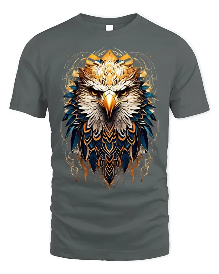 Fierce Eagle Head Tribal Feathers Art T-shirt - gray t-shirt on white background