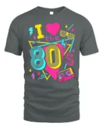 Retro I Love The 80s Neon Cassette Graphic T-shirt - gray t-shirt on white background