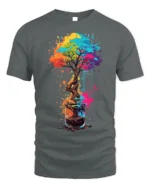 Colorful Coffee Cup Tree Splash Art Graphic T-shirt - gray t-shirt on white background