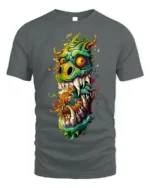 Psychedelic Monster Dragon Fiery Art Graphic T-shirt - gray t-shirt on white background