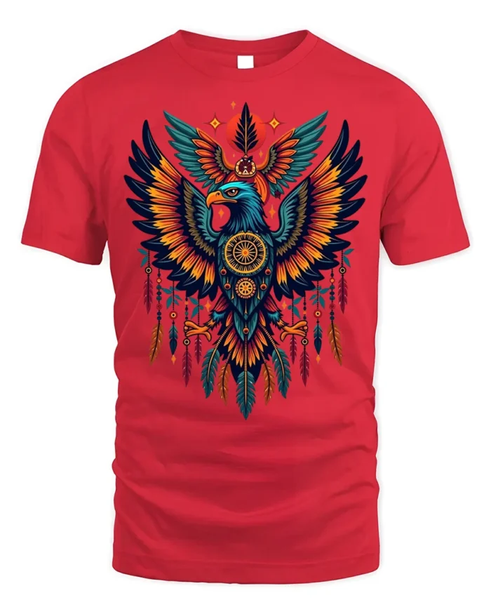 Tribal Eagle Dreamcatcher Feathers Spirit T-shirt - red t-shirt on white background