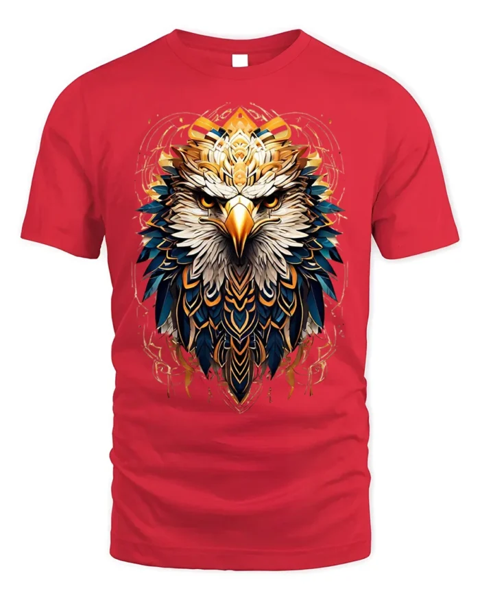 Fierce Eagle Head Tribal Feathers Art T-shirt - red t-shirt on white background