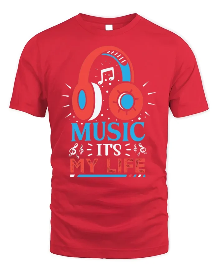 Music It’s My Life Headphones Graphic T-shirt - red t-shirt on white background