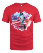 Statue of Liberty American Flag Patriotic T-shirt - red t-shirt on white background