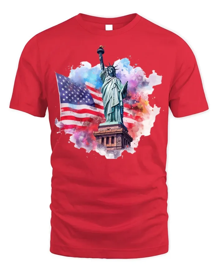 Statue of Liberty American Flag Patriotic T-shirt - red t-shirt on white background