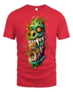 Psychedelic Monster Dragon Fiery Art Graphic T-shirt - red t-shirt on white background