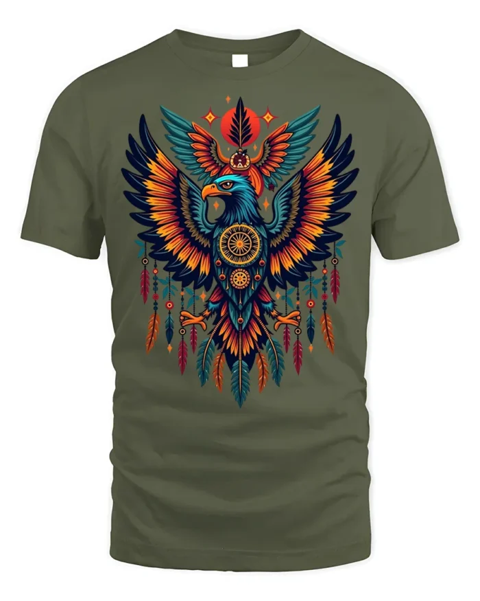 Tribal Eagle Dreamcatcher Feathers Spirit T-shirt - military green t-shirt on white background
