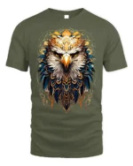 Fierce Eagle Head Tribal Feathers Art T-shirt - military green t-shirt on white background