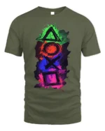 Colorful Gamer Controller Symbols Graphic T-shirt - military green t-shirt on white background