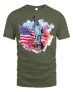 Statue of Liberty American Flag Patriotic T-shirt - military green t-shirt on white background