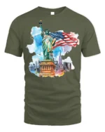 Statue of Liberty NYC Skyline American Flag T-shirt - military green t-shirt on white background