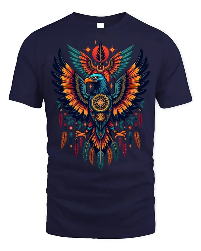 Tribal Eagle Dreamcatcher Feathers Spirit T-shirt - navy t-shirt on white background