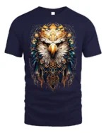 Fierce Eagle Head Tribal Feathers Art T-shirt - navy t-shirt on white background