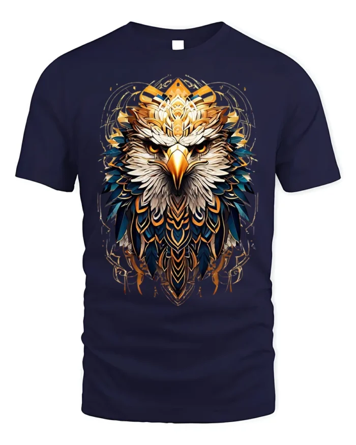 Fierce Eagle Head Tribal Feathers Art T-shirt - navy t-shirt on white background