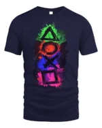 Colorful Gamer Controller Symbols Graphic T-shirt - navy t-shirt on white background
