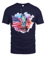 Statue of Liberty American Flag Patriotic T-shirt - navy t-shirt on white background
