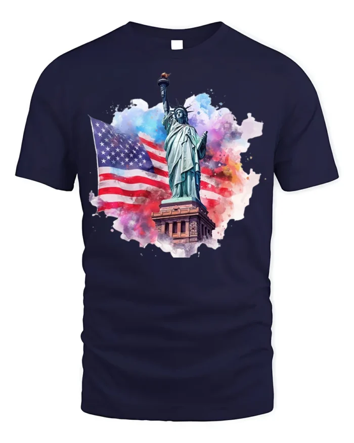 Statue of Liberty American Flag Patriotic T-shirt - navy t-shirt on white background