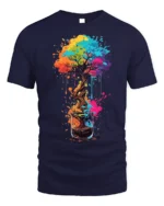 Colorful Coffee Cup Tree Splash Art Graphic T-shirt - navy t-shirt on white background
