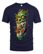 Psychedelic Monster Dragon Fiery Art Graphic T-shirt - navy t-shirt on white background