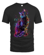 Colorful Music Cat Graphic Art Print T-Shirt - black t-shirt on white background