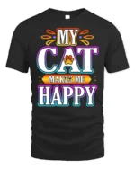 My Cat Makes Me Happy Colorful Graphic T-Shirt - black t-shirt on white background
