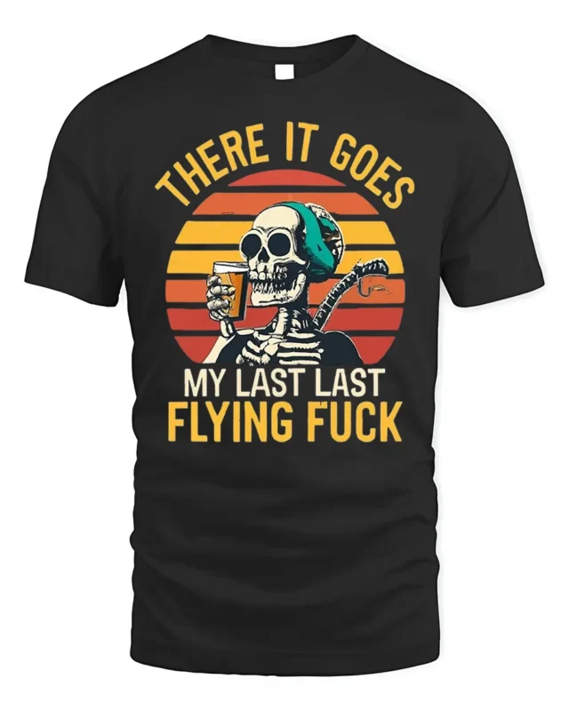 Skeleton Retro Sunset Funny Drinking Graphic T-Shirt - black t-shirt on white background