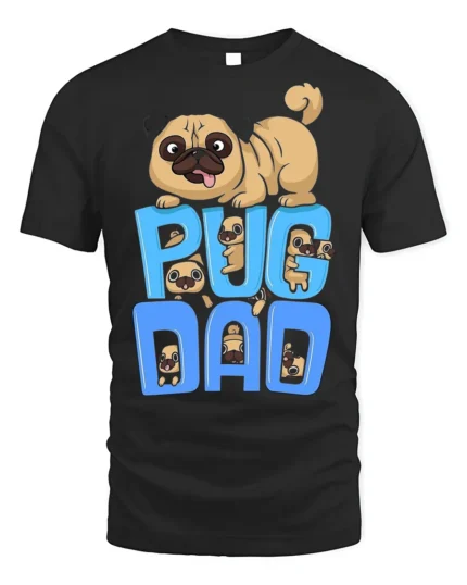 Pug Dad Funny Cartoon Dog Lover T-Shirt - black t-shirt on white background
