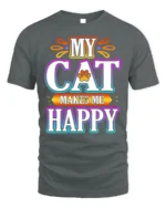 My Cat Makes Me Happy Colorful Graphic T-Shirt - gray t-shirt on white background