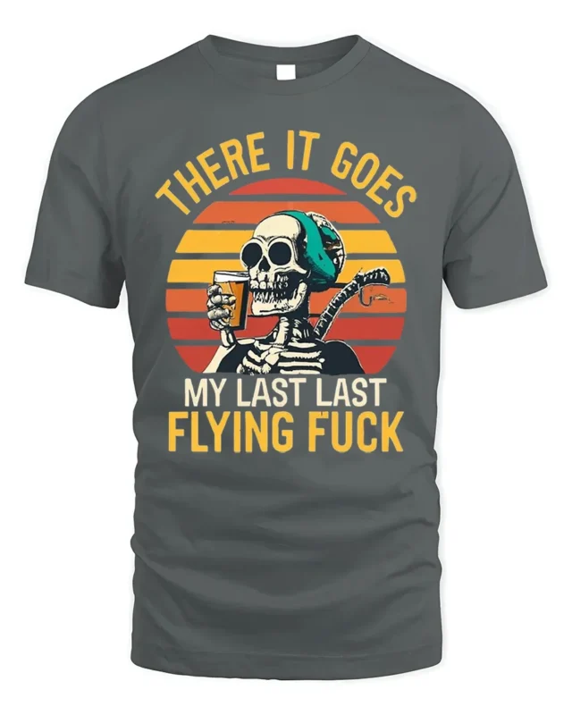 Skeleton Retro Sunset Funny Drinking Graphic T-Shirt - gray t-shirt on white background