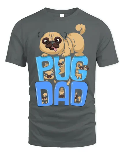 Pug Dad Funny Cartoon Dog Lover T-Shirt - gray t-shirt on white background