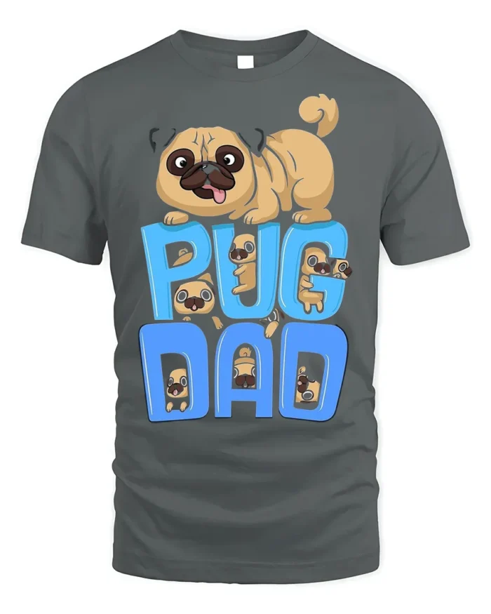 Pug Dad Funny Cartoon Dog Lover T-Shirt - gray t-shirt on white background