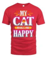 My Cat Makes Me Happy Colorful Graphic T-Shirt - red t-shirt on white background