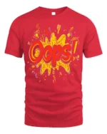 Oops Comic Splash Funny Graphic Style T-Shirt - red t-shirt on white background
