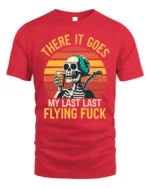 Skeleton Retro Sunset Funny Drinking Graphic T-Shirt - red t-shirt on white background