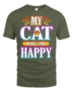 My Cat Makes Me Happy Colorful Graphic T-Shirt - military green t-shirt on white background