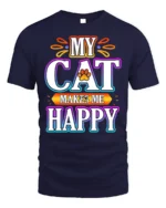 My Cat Makes Me Happy Colorful Graphic T-Shirt - navy t-shirt on white background