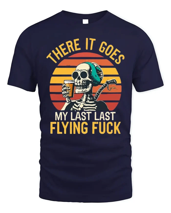 Skeleton Retro Sunset Funny Drinking Graphic T-Shirt - navy t-shirt on white background