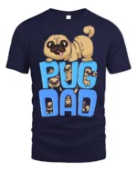 Pug Dad Funny Cartoon Dog Lover T-Shirt - navy t-shirt on white background