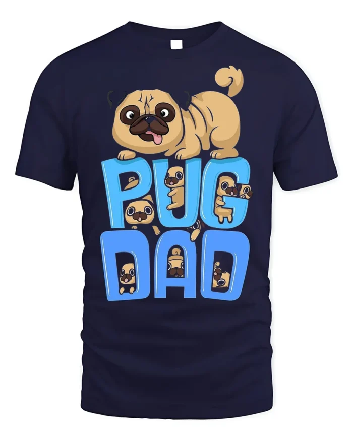 Pug Dad Funny Cartoon Dog Lover T-Shirt - navy t-shirt on white background