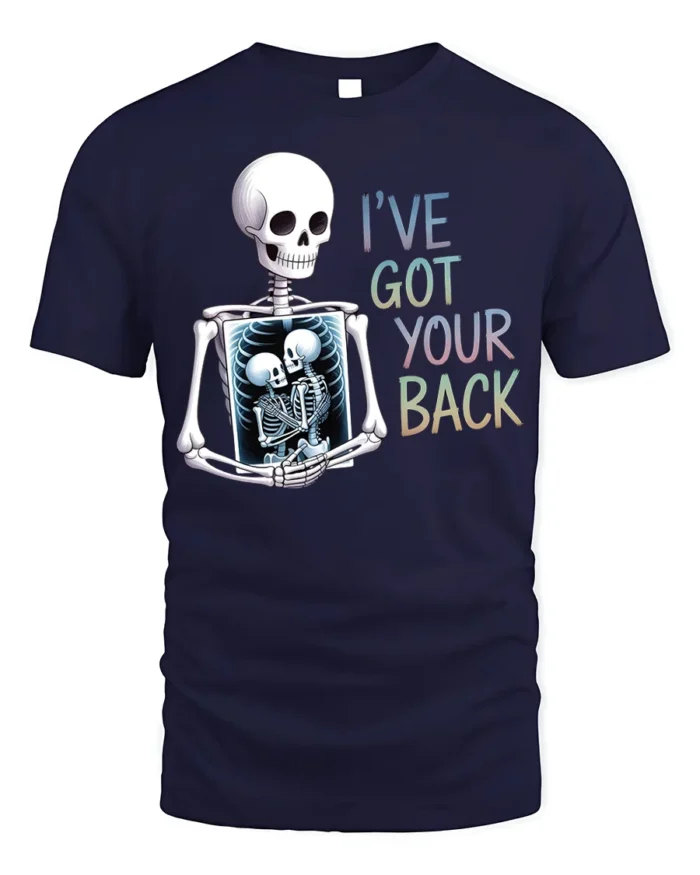 Funny Skeleton I’ve Got Your Back T-Shirt - navy t-shirt on white background