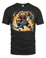 Fierce Hockey Bear Graphic T-Shirt Cool Sports Tee - black t-shirt on white background