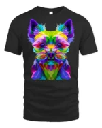 Colorful Yorkie Dog Graphic T-Shirt Pop Art Style Tee - black t-shirt on white background