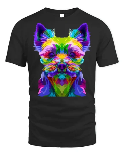 Colorful Yorkie Dog Graphic T-Shirt Pop Art Style Tee - black t-shirt on white background