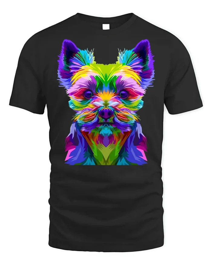 Colorful Yorkie Dog Graphic T-Shirt Pop Art Style Tee - black t-shirt on white background